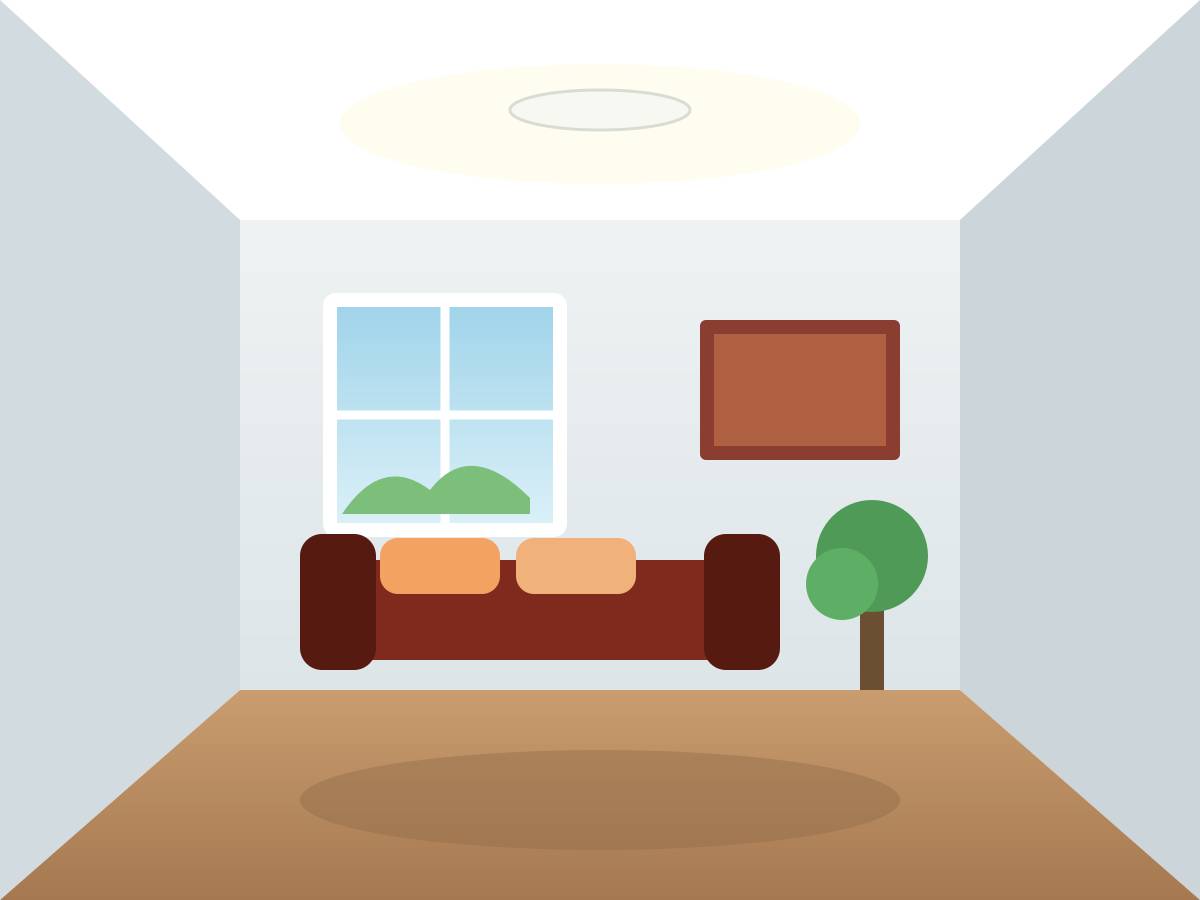 Illustration of a bright room with a smooth white ceiling