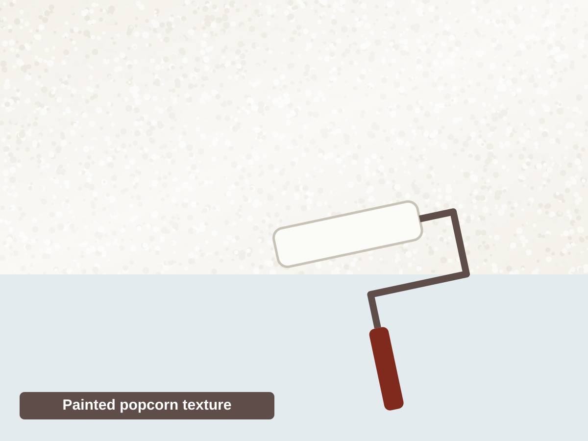 Illustration of a close-up of popcorn ceiling texture with a glossy coat of paint over it, and water beading on the surface instead of soaking in